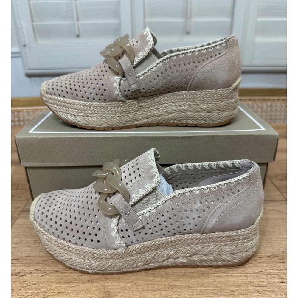 Dolce Vita Jhenee Espadrille Perforated Taupe Suede Sz 8 NIB Chunky Chain Detail - Picture 3 of 14